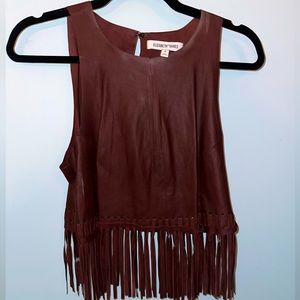 Maroon Brown Leather Shirt with Fringe